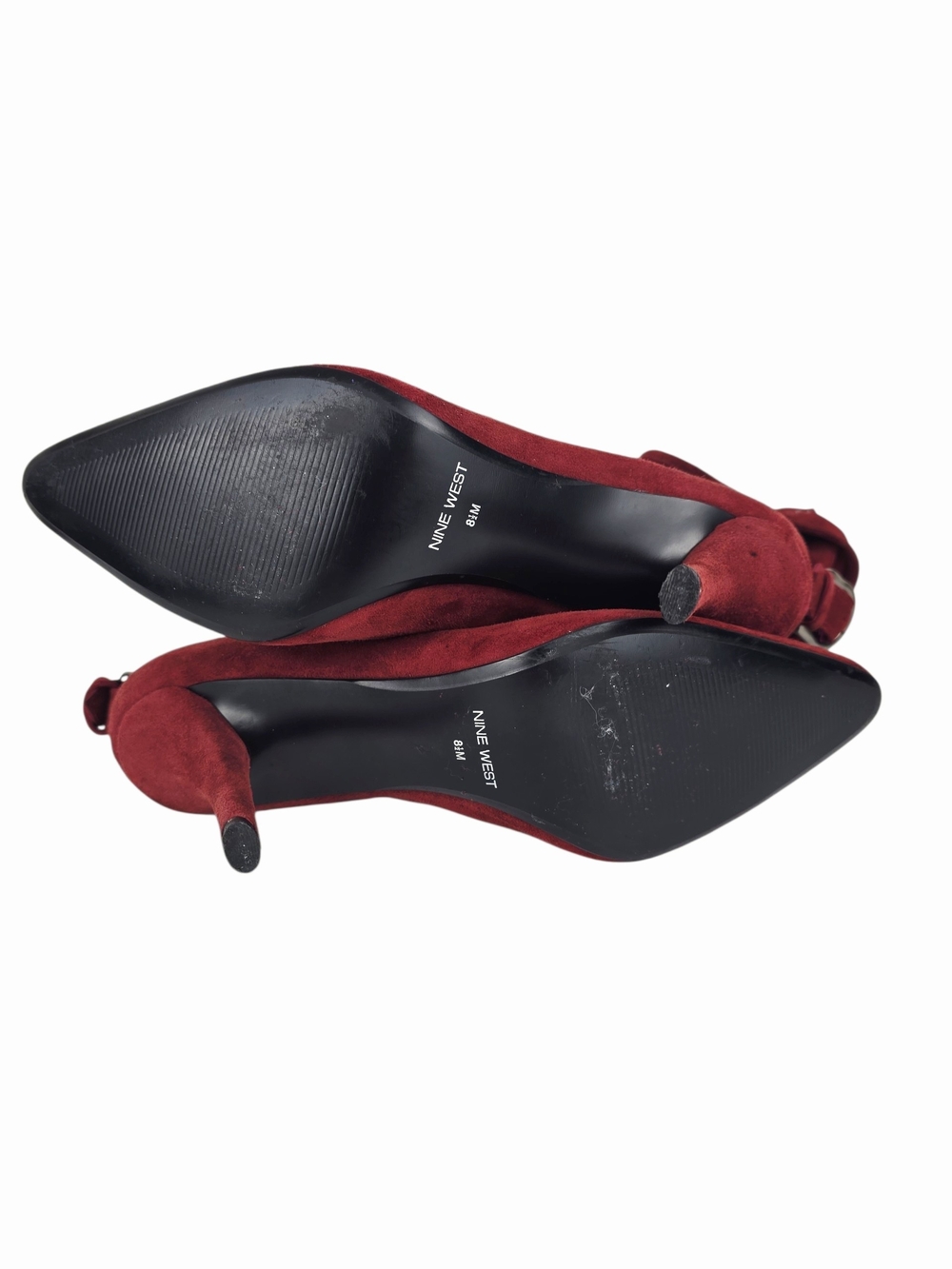 Nine West Wine Red Suede Pointed-Toe Fold-Over Slouch Ankle Booties - Picture 7 of 11